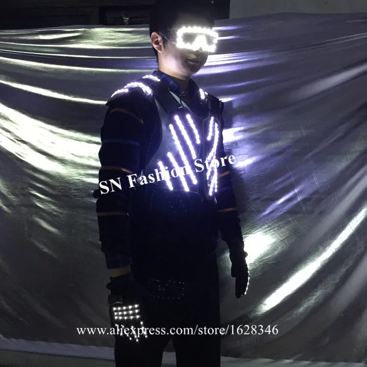 P76 RGB colorful led light costumes dj luminous men vest stage wears dance robot suit perform clothing glowing led props event