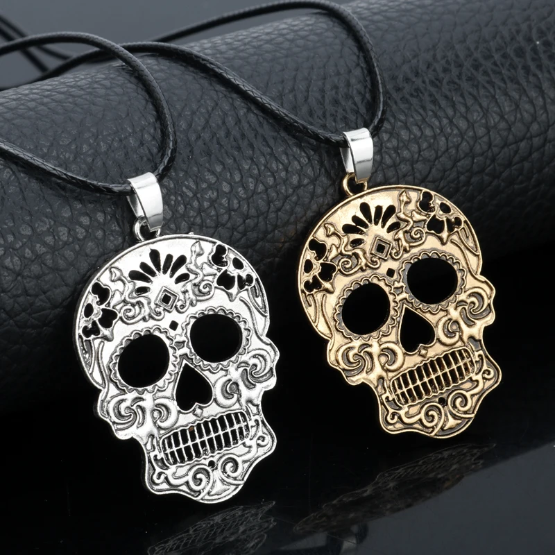 dongsheng 2018 Fashion Classic Mexican Sugar Skull Necklace Day Of The Dead Skeleton Pendant Necklace Men\'s Charm Jewelry Gifts