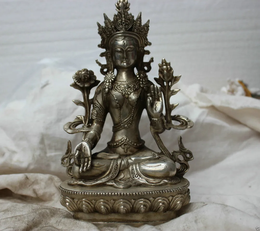 

Tibet Tibetan Buddhism Silver Bronze White Tara KuanYin GuanYin Statue Buddha