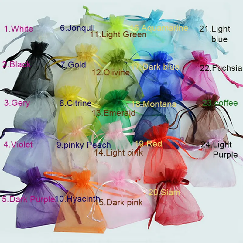 Sacolas de organza personalizáveis para embalar presentes, 7x9 9x12 10x15 13x18cm, bolsa para jóias de festa, atacado, 500