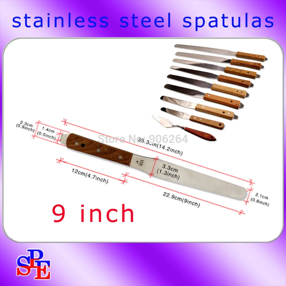 9 inch stailess steel spatulas for ink or cake with wooden handle