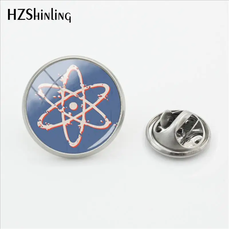 2019 New Atomic Energy Pin Stainless Steel Atom Lapel Pin Glass Cabochon Photo Jewelry Round Pins