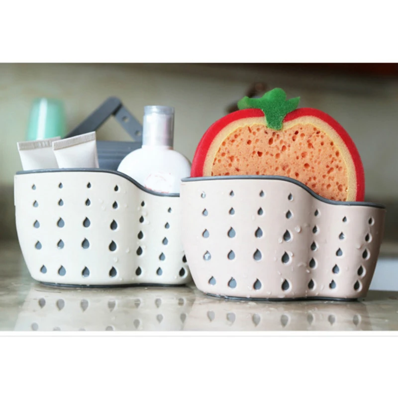 

Double Pockets Hanging Sink Shelf Organizer Soap Sponge Brush Drain Rack Holder PP Bathroom Cup Sucker Kitchen Storage Tool