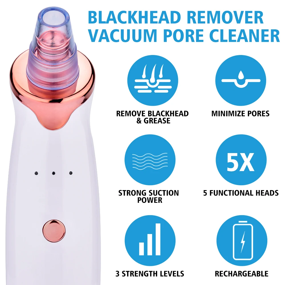 Removedor eléctrico de espinillas faciales, limpiador de poros al vacío, limpiador de acné, eliminación de manchas negras, herramientas de limpieza profunda de cara y nariz