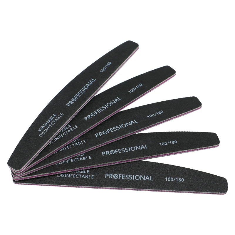 5pcs/lot Professional Black Nail File Buffer Block Grits 100/180 Half-Moon Stick Nail File Manicure Nail Art DIY Glitter Tools