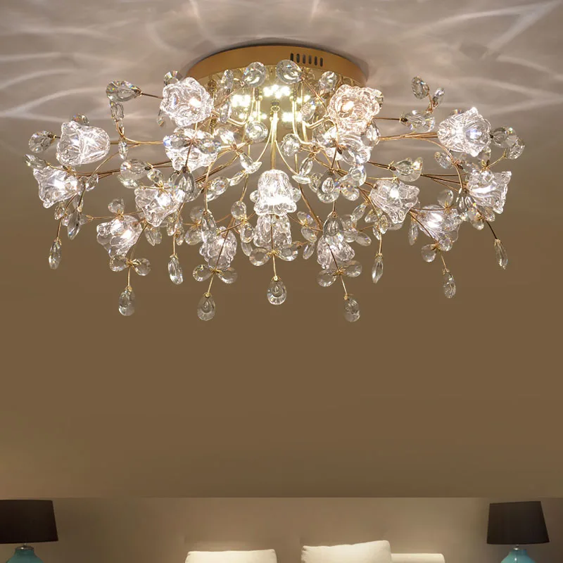 

Modern Crystal Ceiling Lights Warm Romantic Flower Nordic Ceiling Lamp Wedding Room Lighting Bedroom Hall Decorate