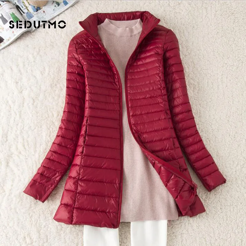 SEDUTMO ฤดูหนาวผู้หญิงยาวลงแจ็คเก็ต Ultra Light Down เสื้อบาง Slim สีดำ Puffer แจ็คเก็ต ED341