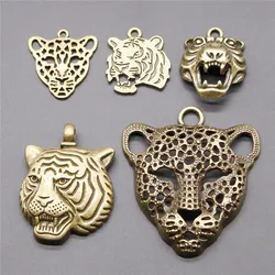 4pcs Charm Leopard Tiger Antique Bronze Color Tiger Pendants For Jewelry Tiger Head Charm DIY Findings