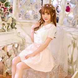 Princess sweet lolita shirt  candy rain original sweet embroidered chiffon shirt skirt suit notes female C16AB6043