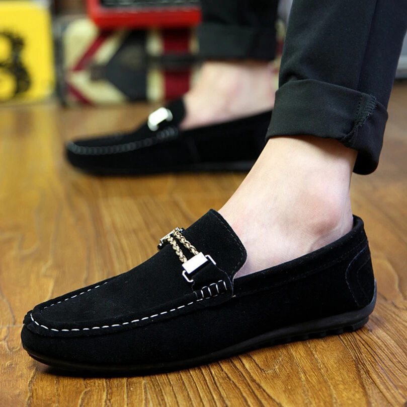 Men Suede Leather Shoes Bowtie Solid Color Slip On Luxury Brand Men Shoes Loafers European Hot Sell Men Driving Moccasins Shoes