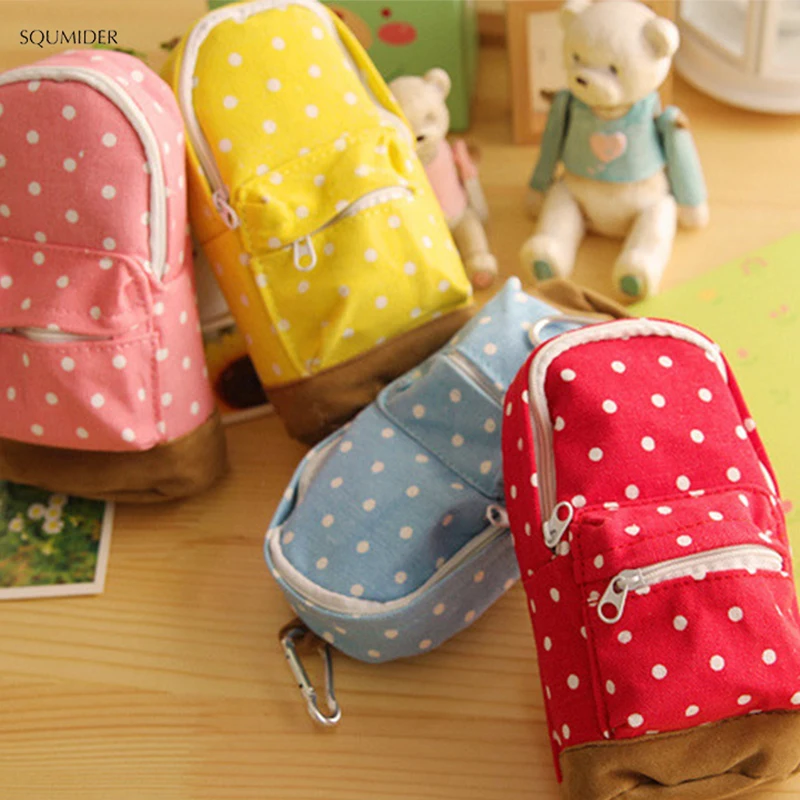 Cute Creative Pencil Cases Big Capacity Canvas Backpack Polka Dot Pencil Bag Storage Cosmetic Bags For Women School Office