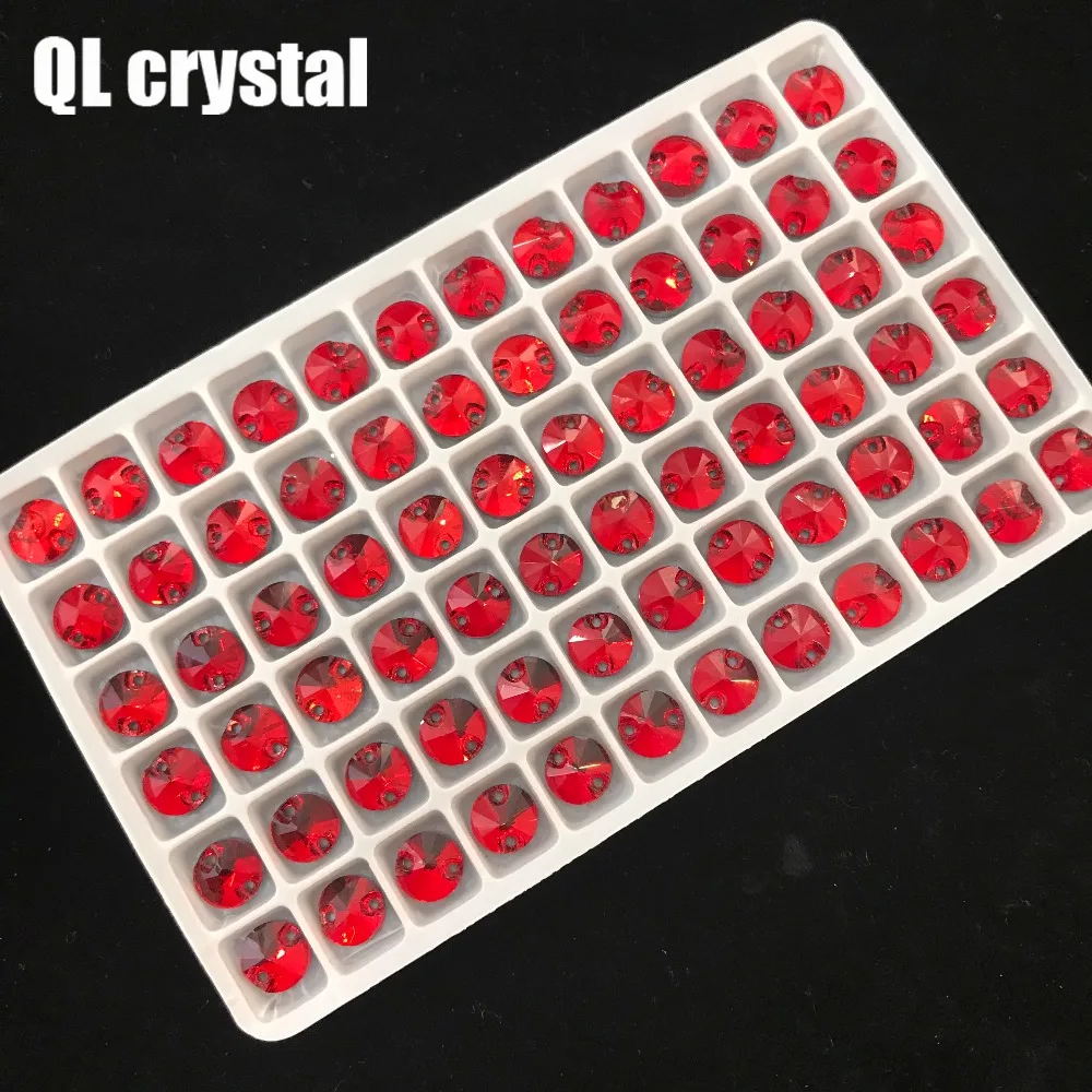 QL Glass Crystal Sew on Rhinestones red Color Flatback  Round stone for wedding dress DIY clothing bags shoes accessories