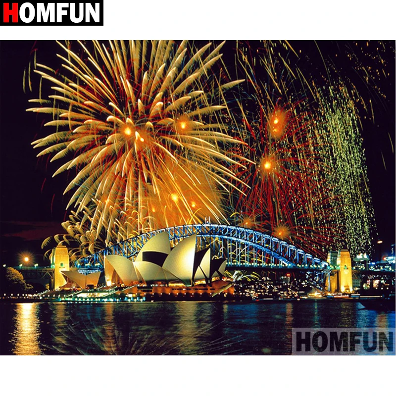 

HOMFUN Full Square/Round Drill 5D DIY Diamond Painting "City fireworks" 3D Diamond Embroidery Cross Stitch Home Decor A19014