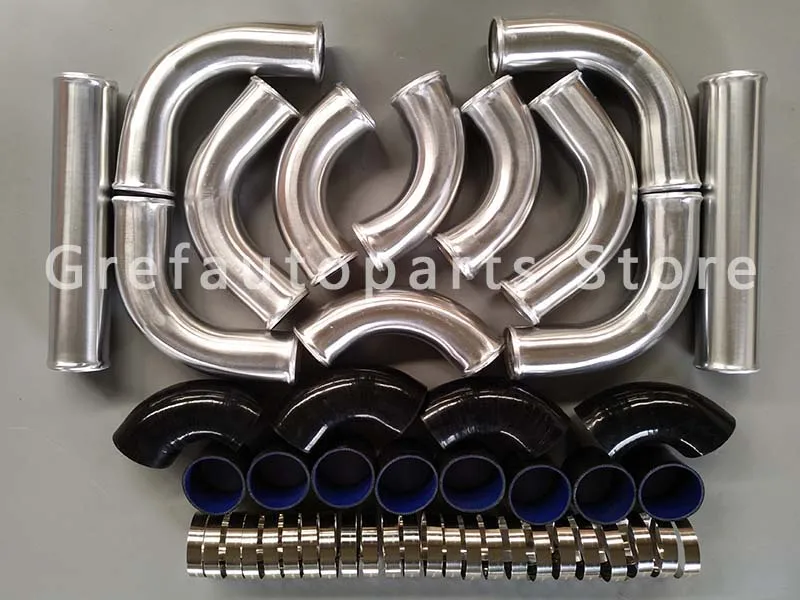 

76MM 3" Aluminum Universal Intercooler Turbo Piping kit pipe+ Black hose T-Coupler