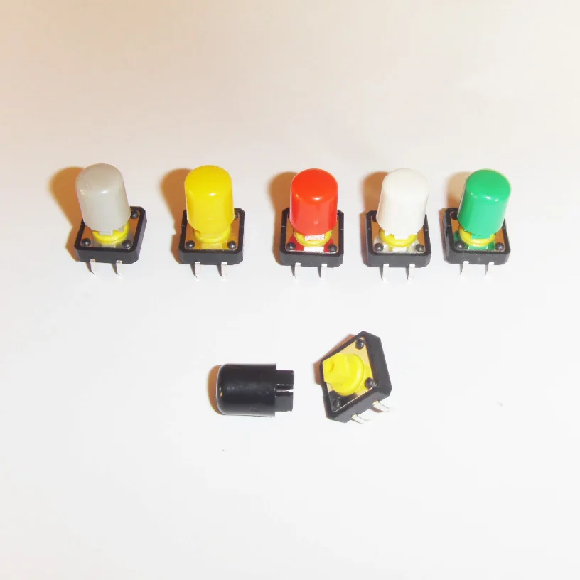 140pcs/lot 12*12*7.3mm DIP Tactile Push Button with colorful Cap Tact Switches 12x12mm Colorful