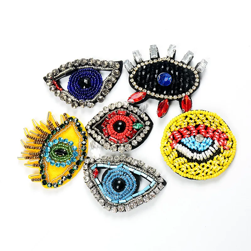 AHYONNIEX Handmade rhinestone beaded Patche eyes fashion sew on crystal pearl patch for clothes beaded hat applique cute patch