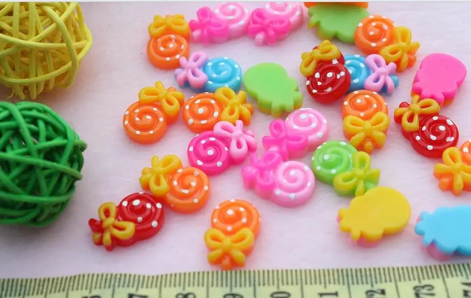 250pcs lolly swirl mixed Resin assorted Bow Lollipop Cabochon Scrapbooking Flat back embellishment fake food