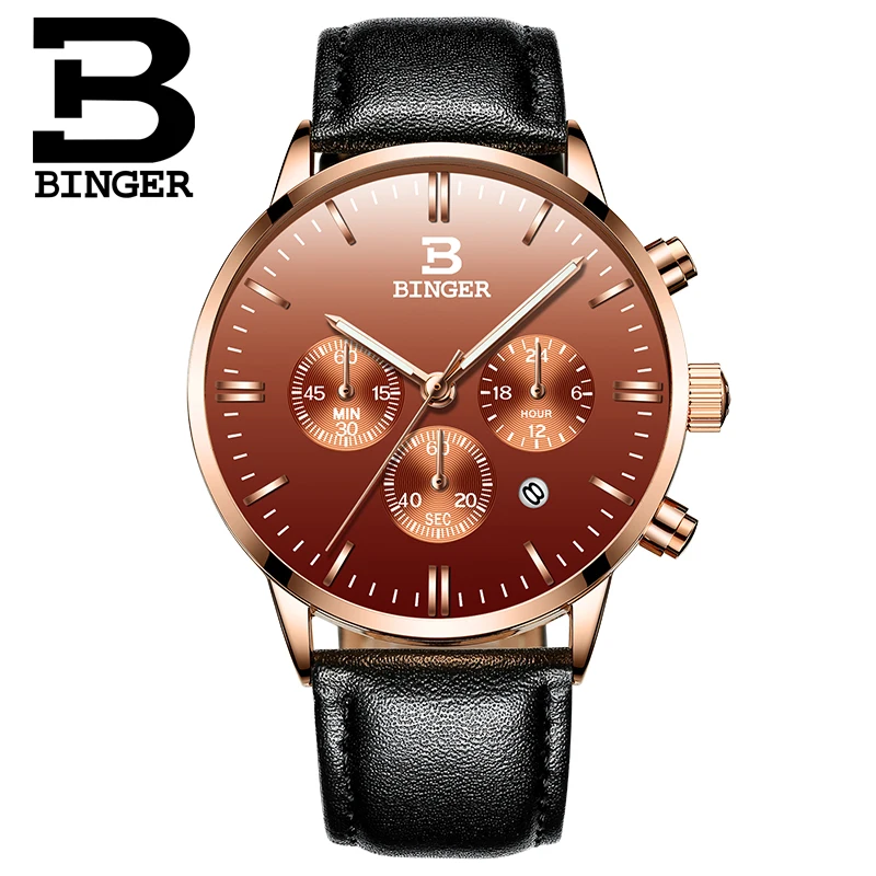 BINGER Hot Mens Watches Military Army Top Brand Luxury Sports Casual Waterproof Mens Watch Quartz Leather Man relogio masculino