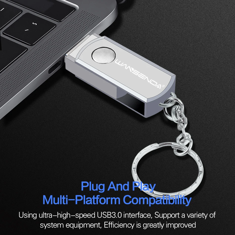 WANSENDA USB 3.0 USB Flash Drive Rotating Pen Drive 8GB 16GB 32GB 64GB 128GB 256GB USB 3.0 Memory Stick KeyChain Pendrive