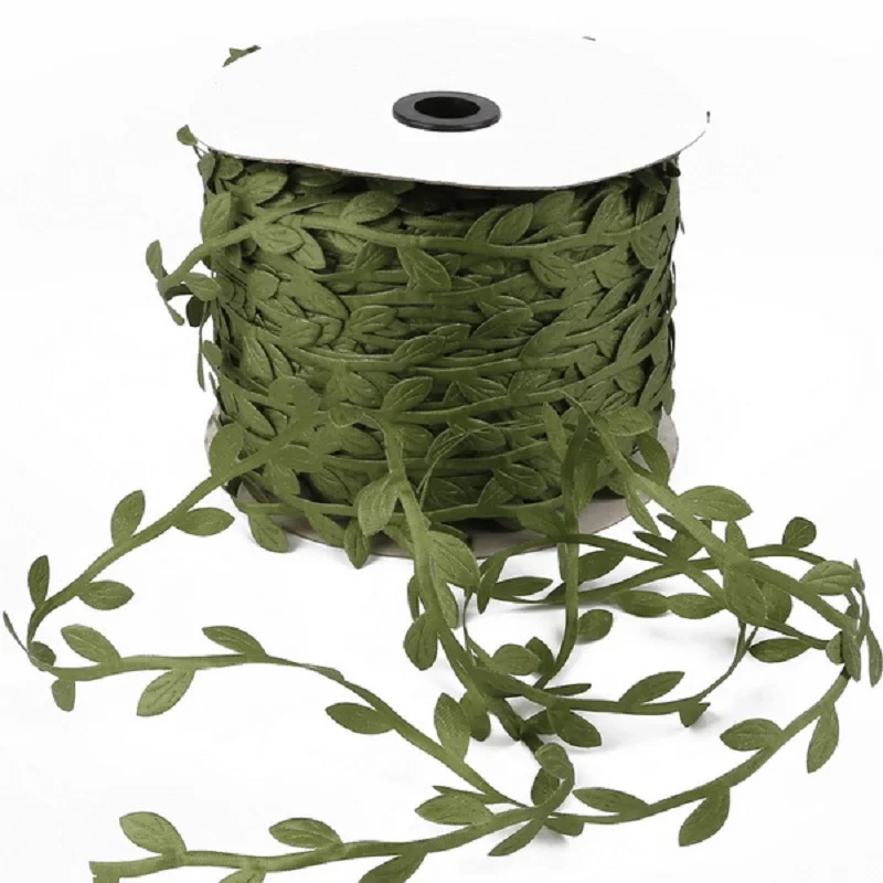 Hojas verdes artificiales en forma de hoja de seda, decoración de boda, envoltura de regalo, corona DIY, álbum de recortes, caja de regalo de flores, 10 metros