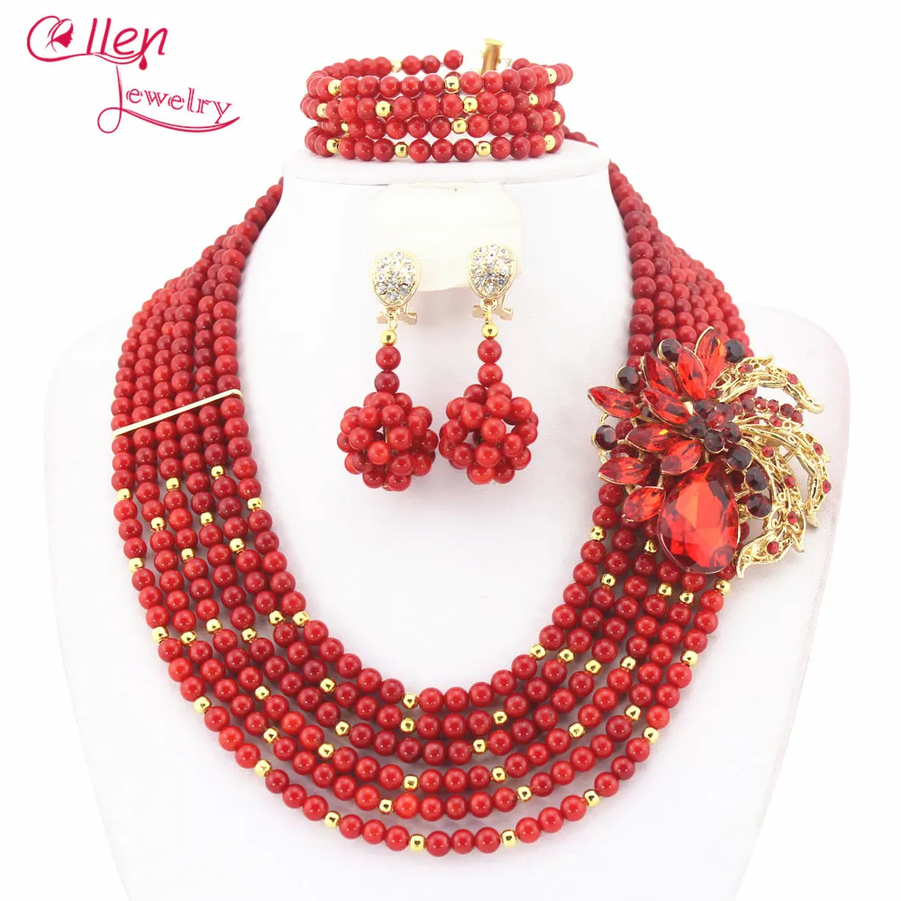 

Red African Nigerian Wedding Beads Jewelry Set Coral Jewelry Set Coral Beads Necklace Set African Jewelry Set W6767