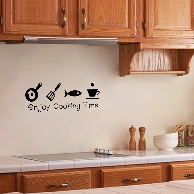 Enjoy Your Cook Time Kitchen Rules Bon Appetit Quotes Wall Stickers For Home Decoration Waterproof Mural Art Diy Vinyl Decals