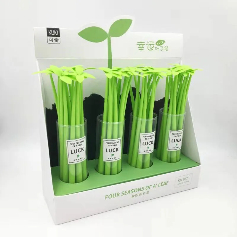 1pcs / lot , Lucky Leaf Gel Pen Creative 0.5mm Black Green Leaf Pen for School & Office Writing Supplies