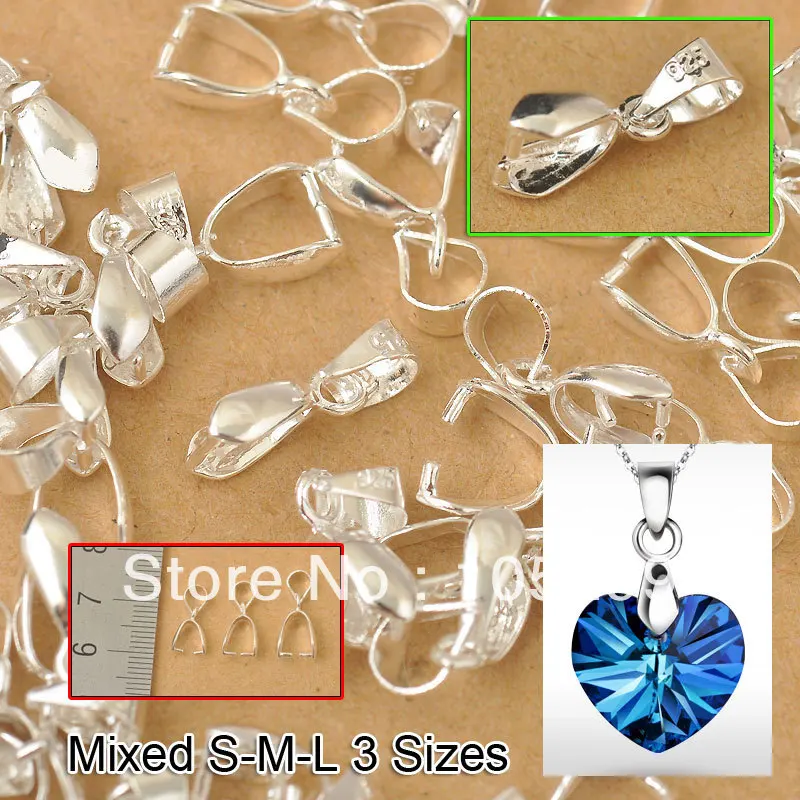 

60PCS 3 Size S-M-L 925 Sterling Silver Findings Bail Connector Bale Pinch Clasp 925 Silver Pendant Fittings Bail