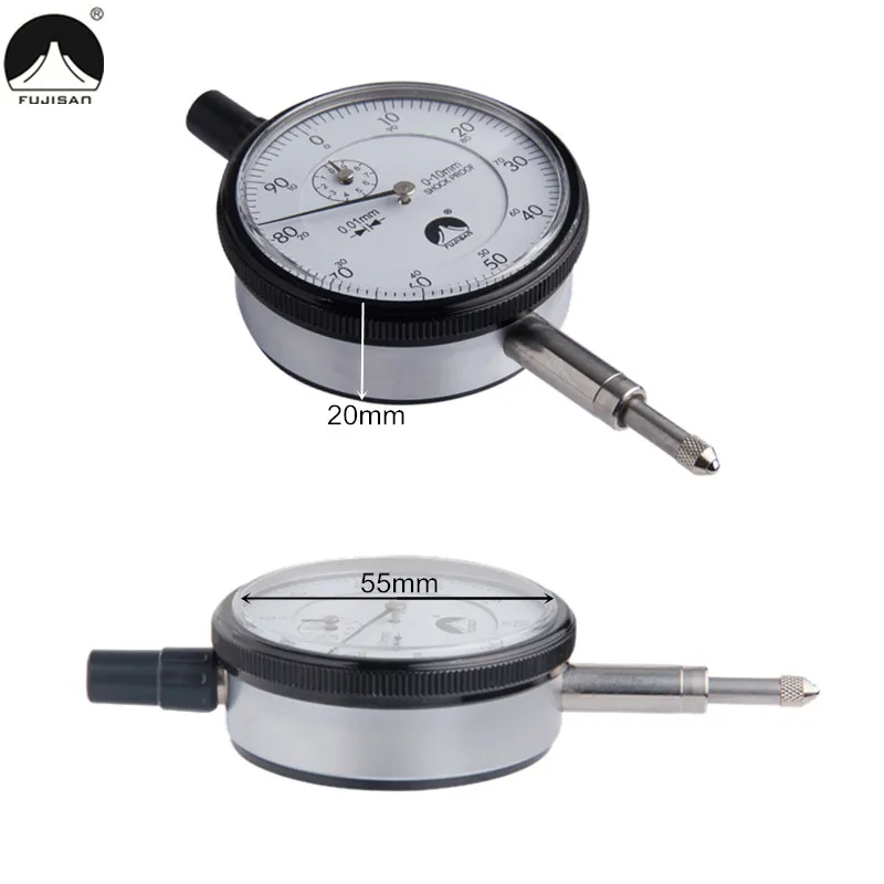 FUJISAN 0-10mm/0.01mm Dial Gauge Indicator Precision Shockproof Dial Gauge Meter With Lug Back Measure Tools