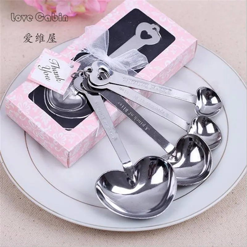 Heart Measuring  Spoons set with Gift box 100box/lot Wedding favor and gifts House Moving  Business party Souvenirs