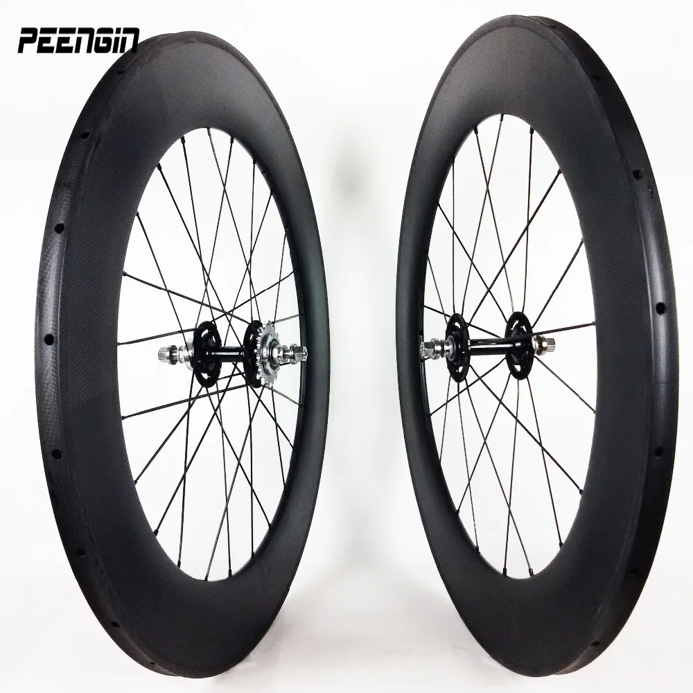 OEM Carbon 80mm Track Bike Fixed Gear Single Speed Cycle Clincher Wheel Set DIY With Novatec/Powerway Hub Aero/Pillar1423 Spoke