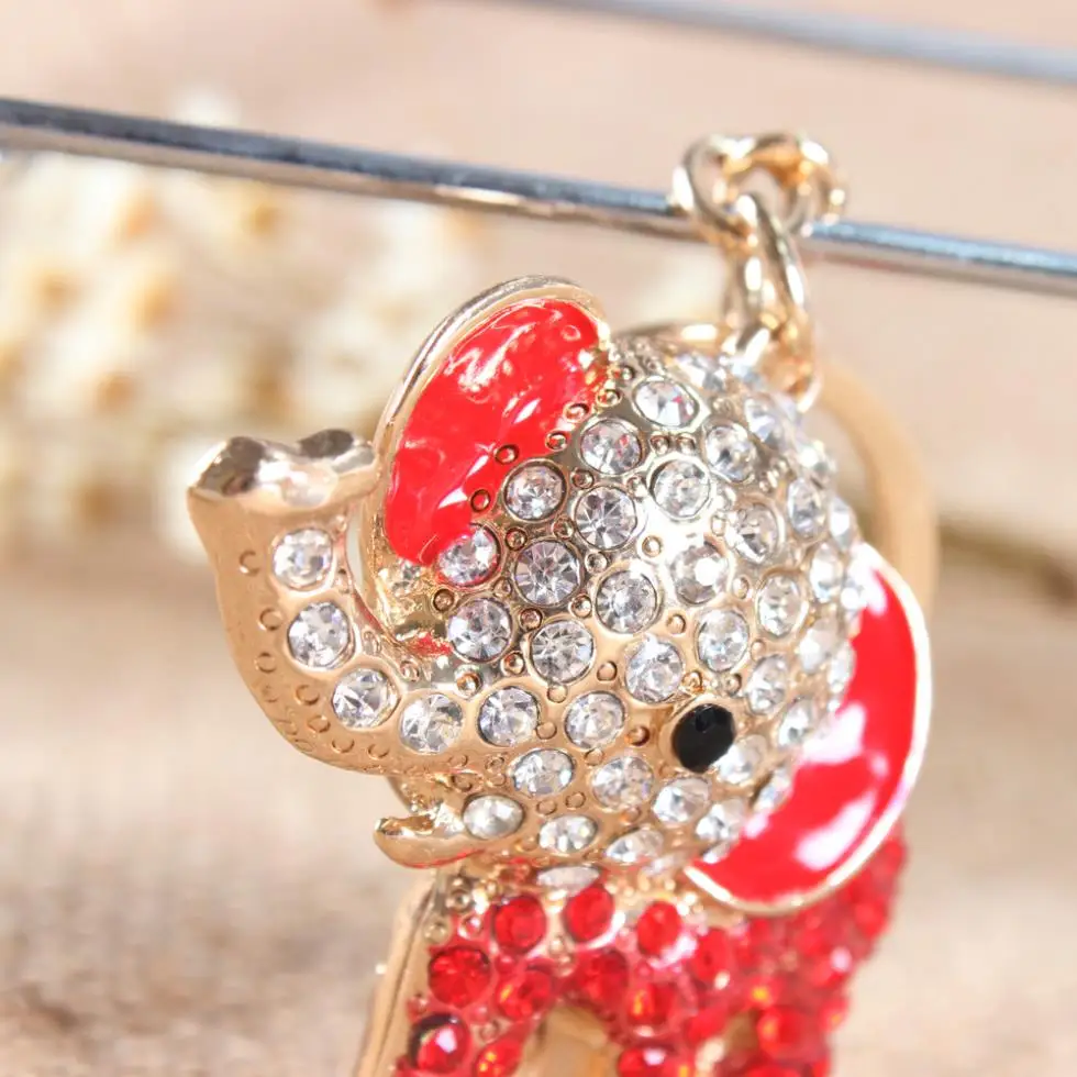 Lovely Elephant Red Crystal Charm Purse Handbag Car Key Keyring Keychain Party Wedding Birthday Gift