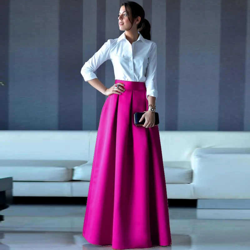 Exquisite Red Long Skirts Fashion Women High Waist Invisible Zipper Floor Length Pleated Party Skirts Custom Made Maxi Saia