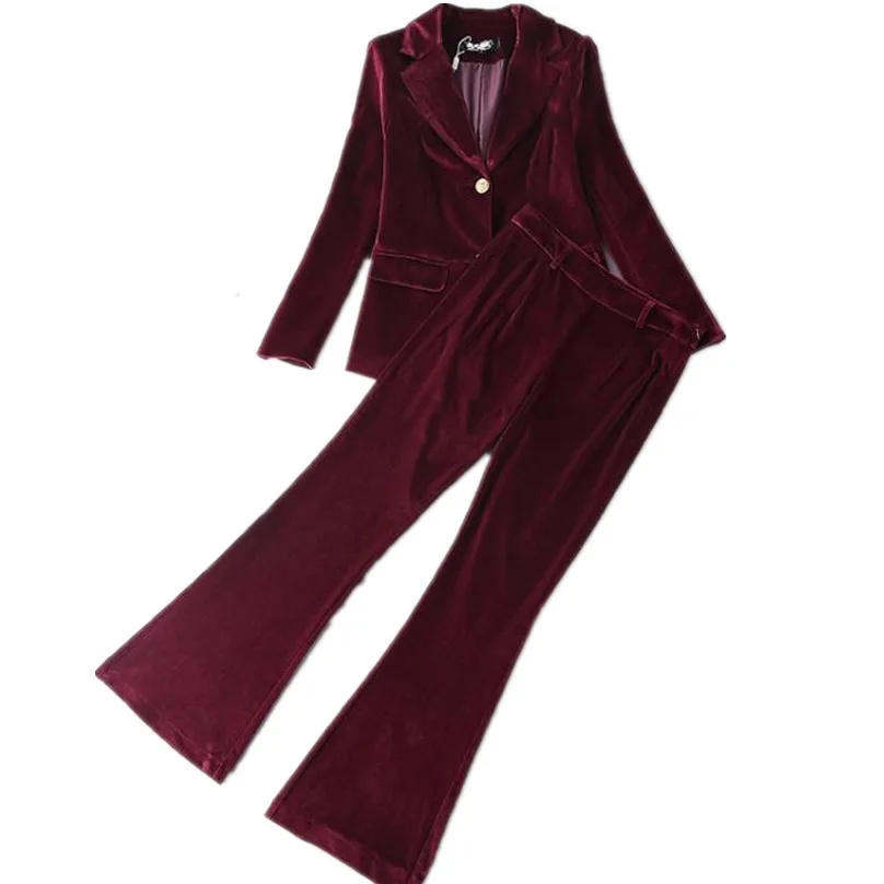 new Pants suit Velvet women business suits 2 piece blazer set female trouser suits Ladies Pant Suits