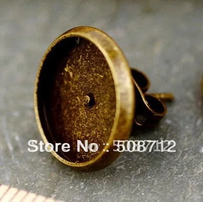 

Free shipping!!! 14MM round pad Antique Bronze Earring Posts Ear Studs with Stoppers