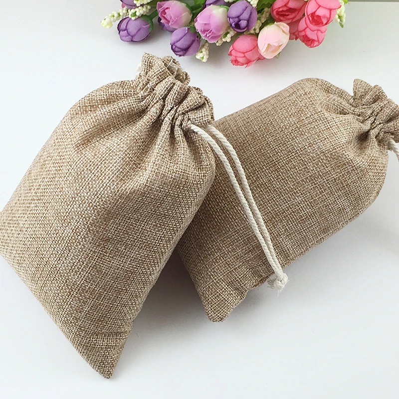 20*30 50pcs Vintage Style handmade Jute Sacks Drawstring gift bags for jewelry/wedding/christmas Packaging Linen pouch Bags