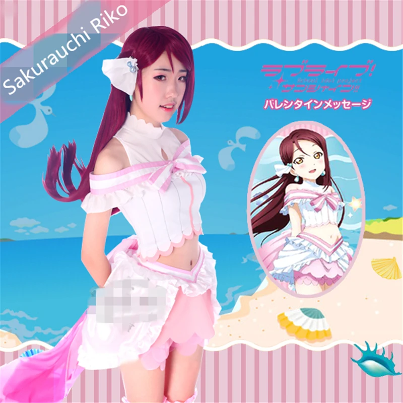 

Love Live Sunshine Aqours Sakurauchi Riko Koibininaritai Aquarium Love Cosplay Costume Women Pink Color Skirt Dress Custom Size
