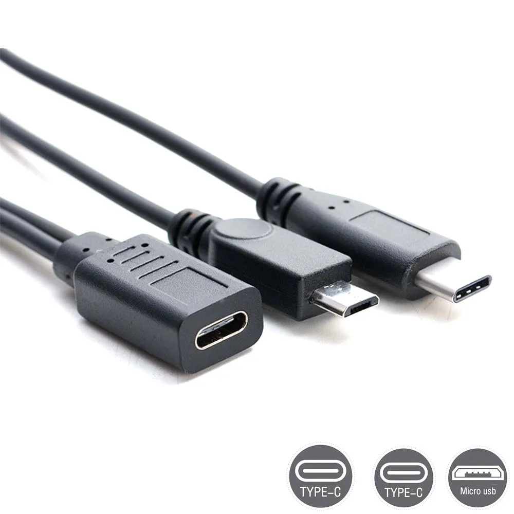 usb 3.1 Type C Female to Micro + type c Male Y Splitter extension Cable charger for phone camera hard disk