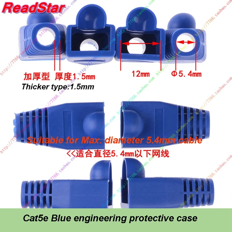 

[ReadStar]1000PCS/LOT Blue CAT5e unshielded RJ45 Plug protective case plastic case rubber case match Max. 5.4mm cable