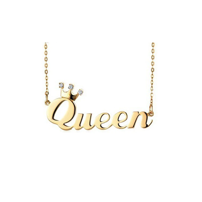 

Queen Pendent Necklace With Stone Engraved Crown Name Necklace Birthday Stone Fashion Crown Jewelry Female Girl