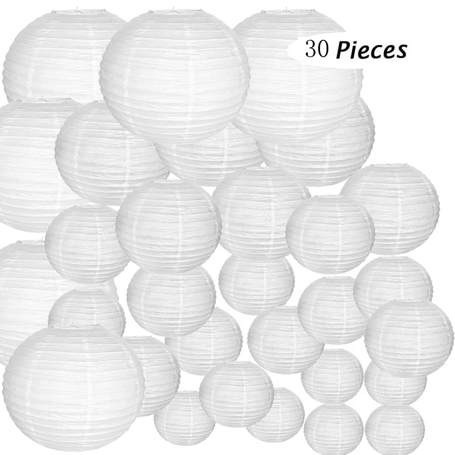 

30 pcs 6"-14" White Paper Lantern Chinese Round Paper Lanterns lampion for Wedding Party Halloween Xmas Hanging Diy Decor Favor