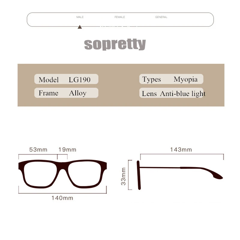 Lunettes de myopie en alliage de titane pour hommes, demi-monture carrée Anti-lumière bleue Non sphérique à 12 couches revêtues (L190)