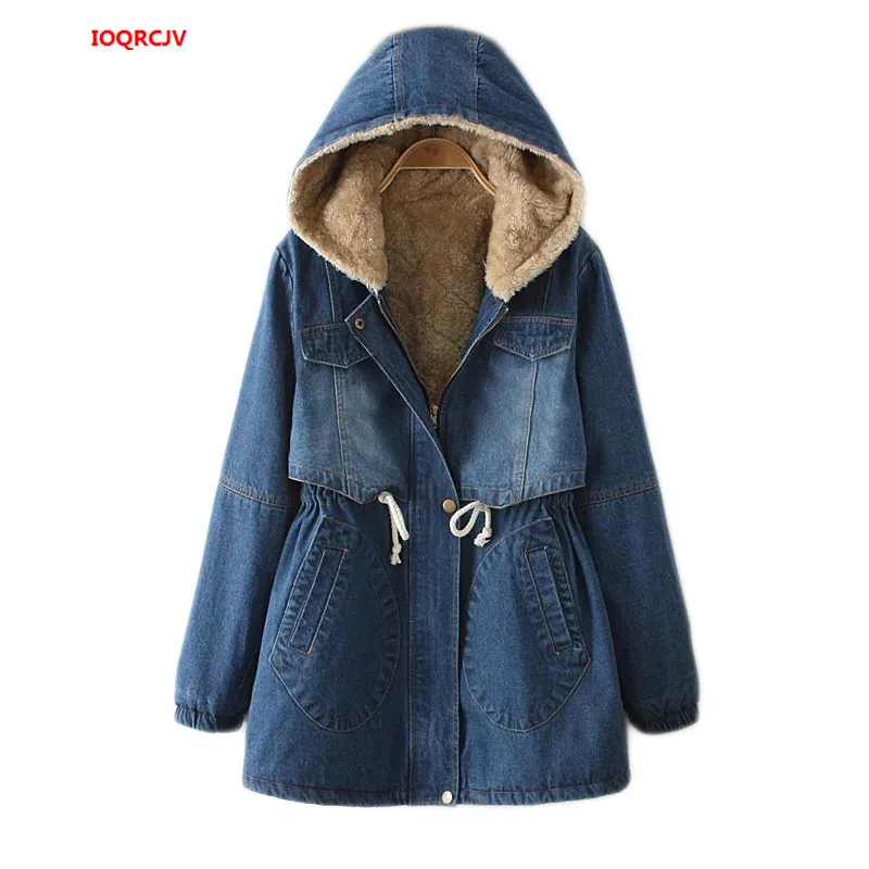 Women Denim Winter Coat 2024 Casual Loose Hooded Thicken Loose Denim Jackets Warm Long Padded Cotton Parkas Jacket Female W1074