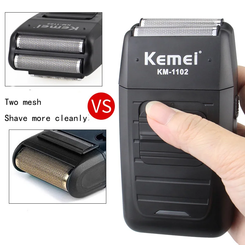 Kemei KM-1102 Rechargeable Cordless Shaver for Men Twin Blade Reciprocating Beard Razor Face Care