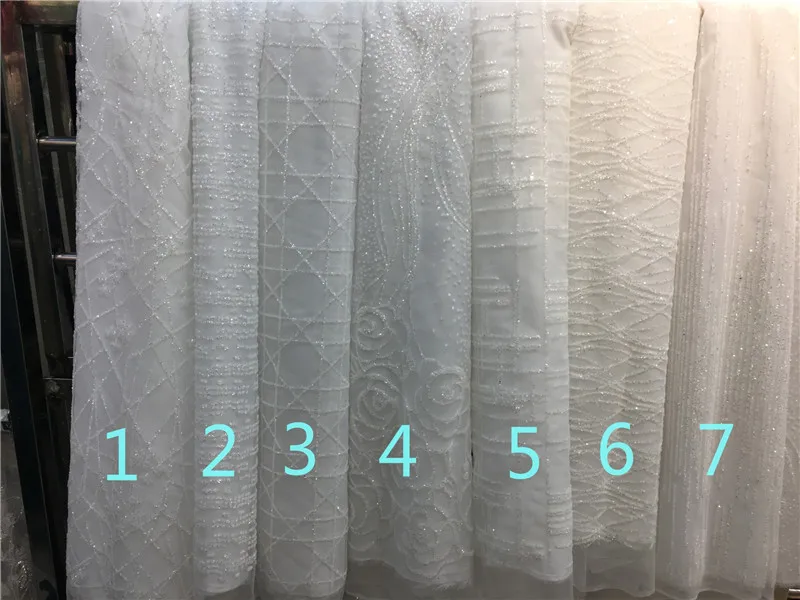 All white glitter design unique French Nigerian Lace Fabric H-91 High Quality glitter Tulle for wedding dress