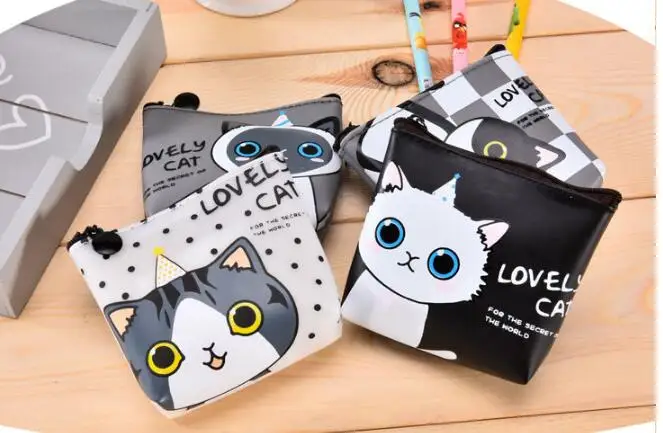 

50 pieces New Kawaii CUTE Little Cats PU Coin Purse Wallet Pouch Case BAG ; Lady's Pocket Change Bags Pouch