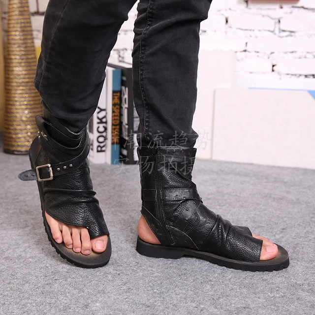 Choudory Summer Toe Knob Men Sandals Gladiator Men Summer Motorcycle Boots Black Open Heels Men s Shoes Size38 47 Drop Ship AliExpress