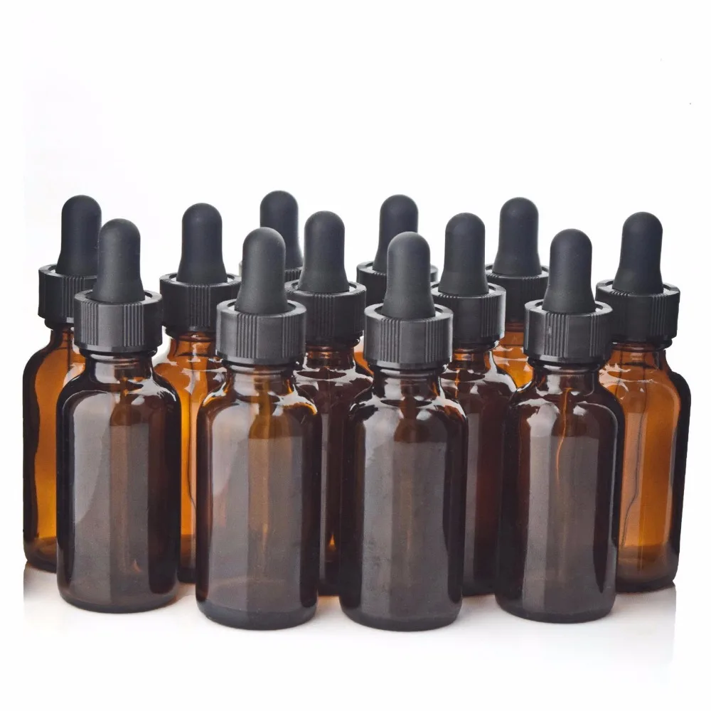 Amber Glass Tincture Bottle, Travel Refillable Cosmetic Eye Dropper Bottles for Reagent Essential Oil Lab Chemicals, 12pcs 30ml