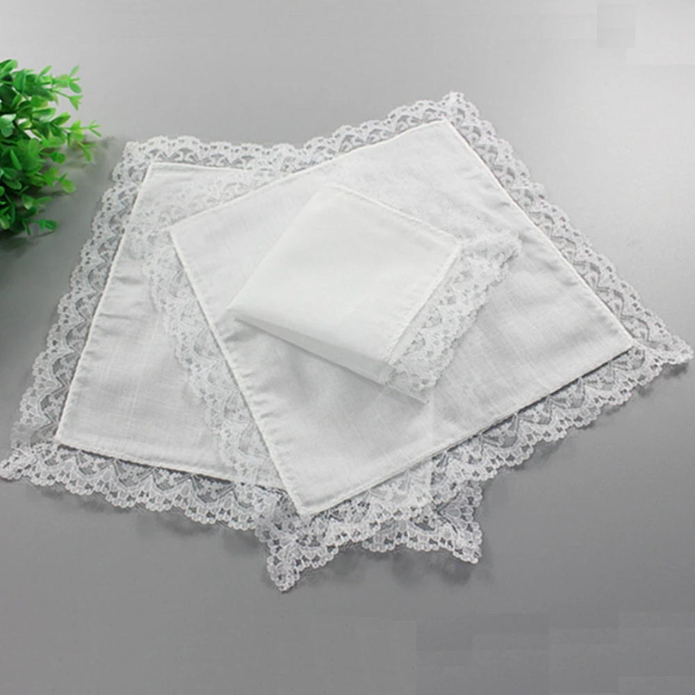 5pcs Cotton Handkerchiefs White Lace Handkerchief Handmade DIY Painting Hankies Ladies Wedding Gift Towel Cloth Napkins QLY9619