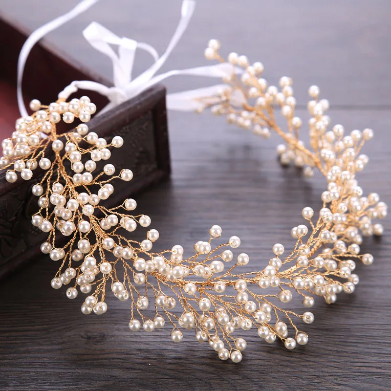 

Bride Hairband Tiara Romantic Gold/Silver Color Simulated Pearl Fashion Wedding Bridal Headband Headdress Women Hair Ornament SL